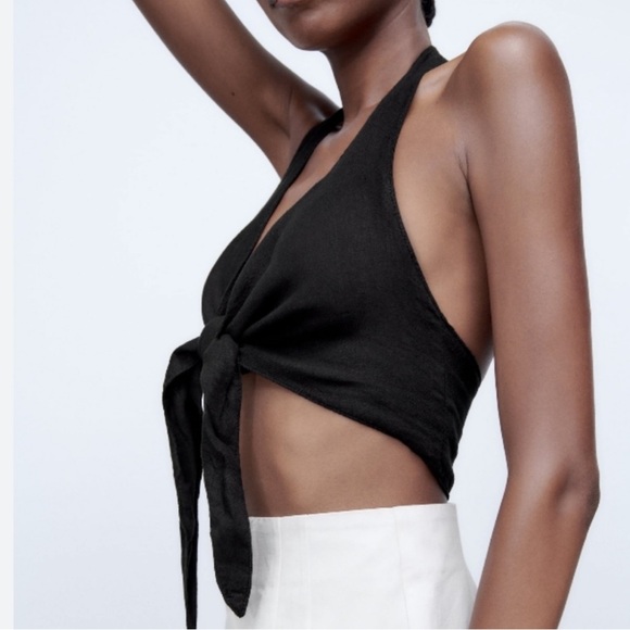 NWT Zara linen blend tie front halter top - Picture 5 of 6